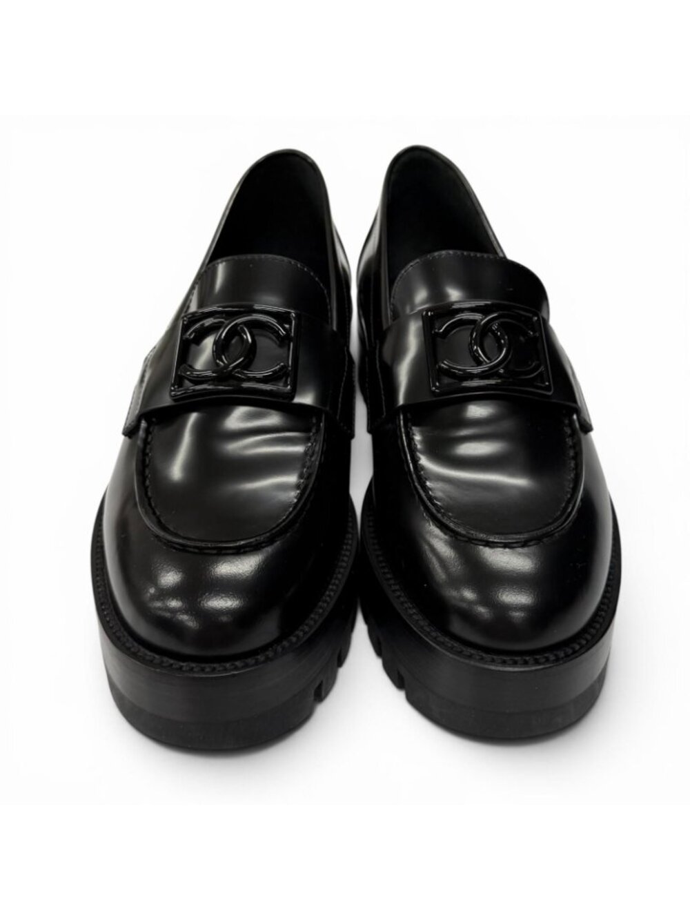 Chanel CC Logo Leather Loafers Shoes Black - Picture 3 of 12